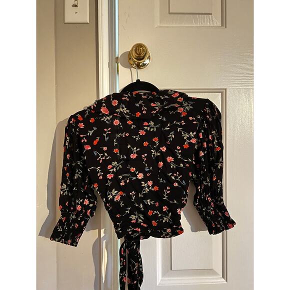 Ganni Viscose Black Elm Floral Georgette Wrap Top $160 MSRP - Picture 5 of 8